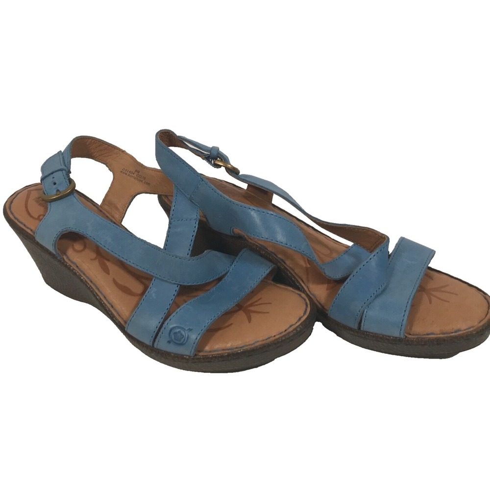 Born Wedge Sandals Blue Buckled Leather Strap Size US 9M EU 39 UK 7 CCL15 D91404